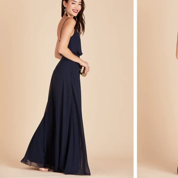 𝅺Birdy Grey Gwennie Navy Chiffon Blouson Spaghetti Strap Maxi Dress Size XS - Picture 2 of 14